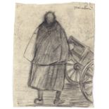 Attributed to Theophile Alexandre Steinlen (1859 - 1923), pencil drawing, market trader, signed,