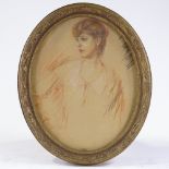 Early 20th century coloured pastels, portrait of a woman, indistinctly signed, 19" x 15", framed