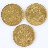 3 gold sovereigns, 1905, 1910 and 1914