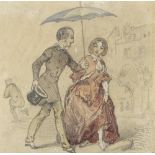 Henri De Montaut (1825 - 1890), watercolour and pencil sketch, lady and gentleman with an