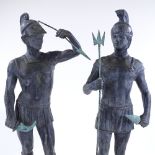 A pair of spelter Greek warriors, circa 1900, height 49cm