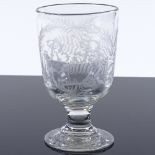 A 19th century hand made ale glass with etched fern designs, height 17cm
