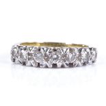 An 18ct gold 7-stone diamond half-hoop ring, setting height 4.3mm, size L, 3g