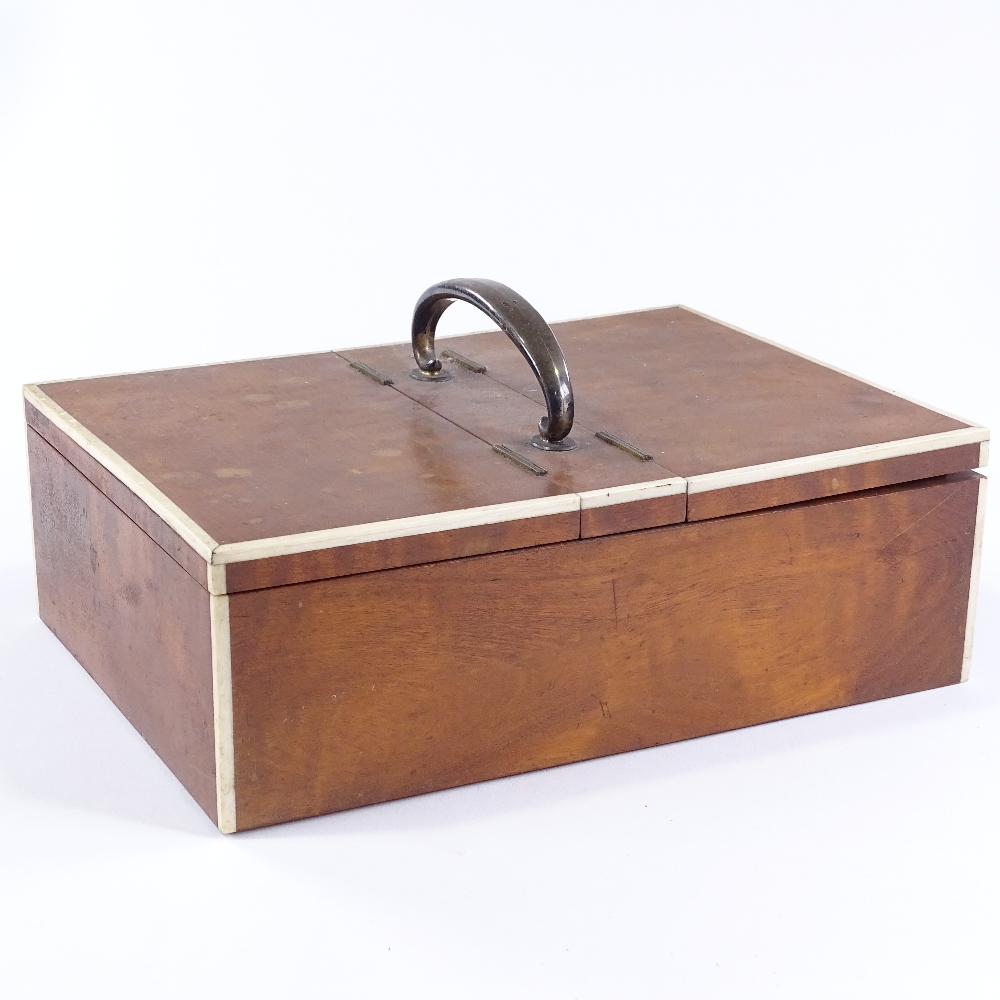 A large Edwardian satinwood double-lidded desktop cigar box, with ivory edges and unmarked silver - Image 2 of 6