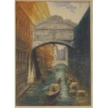Coloured etchings, the Bridge of Sighs Venice, 19.5" x 13.5", framed