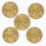 5 George V 1912 gold sovereigns