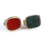A 9ct gold nephrite seal fob, and a gilt-metal carnelian seal fob, largest height 29.7mm (2)