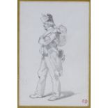 Pencil drawing, study of a soldier, signed with monogram, 9" x 6", framed