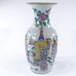 A Chinese white glaze porcelain vase, with painted enamel designs, height 43cm, rim A/F