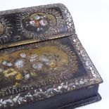 A Victorian papier-mache writing slope, with abalone inlaid floral decoration, width 32cm