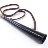 A British Railways safety horn with leather shoulder strap, length 37cm