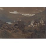 G Crola, watercolour, Continental landscape, and Henry Earp, watercolour, farm landscape, framed (2)