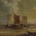 19th century oil on panel, harbour scene, unsigned, 13" x 19", unframed