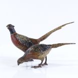 A pair of cold painted Vienna bronze pheasant, in the manner of Bergman, unsigned, length 19cm