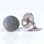 A pair of Danish sterling silver Georg Jensen circular disc cufflinks, of plain form, diameter 19.