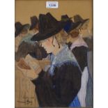 Germaine Boy, watercolour, Saviese women in traditional dress, 1930, signed, 13.5" x 10", framed