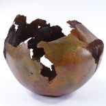 Signe Kolding (Danish), large handmade Studio pottery bowl of sculptural form, 30cm x 30cm x 26cm,
