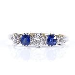An 18ct gold 5-stone sapphire and diamond ring, with platinum-topped settings, setting height 4.1mm,