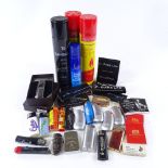 A large group of lighters, matches, lighter fluid