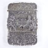 A Victorian silver "castle-top" card case, Kenilworth Castle, by Nathaniel Mills, hallmarks