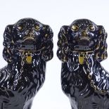 A pair of Victorian black and gilt-glazed Staffordshire Spaniels, height 31cm