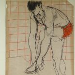 Charcoal/chalk on paper, man in ballet costume, signed with monogram, dated 1981, sheet size 30" x