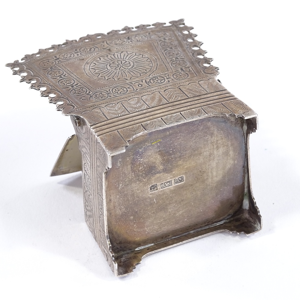 A Chinese silver box in the form of a chair, with bright-cut decoration, by Kwan Wo, stamped 85, - Image 3 of 3
