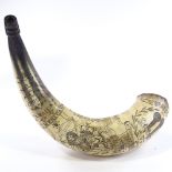 A large Scrimshaw buffalo horn, length 42cm