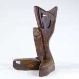 Clive Fredriksson, carved wood sculpture, abstract figure, height 23"