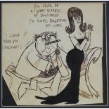 Willie Rushden, 2 original pen and ink cartoons, 7" x 6.5", framed (2)