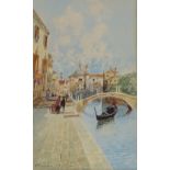 Andrea Biondetti, watercolour, Venice canal scene, signed, 10" x 6", framed