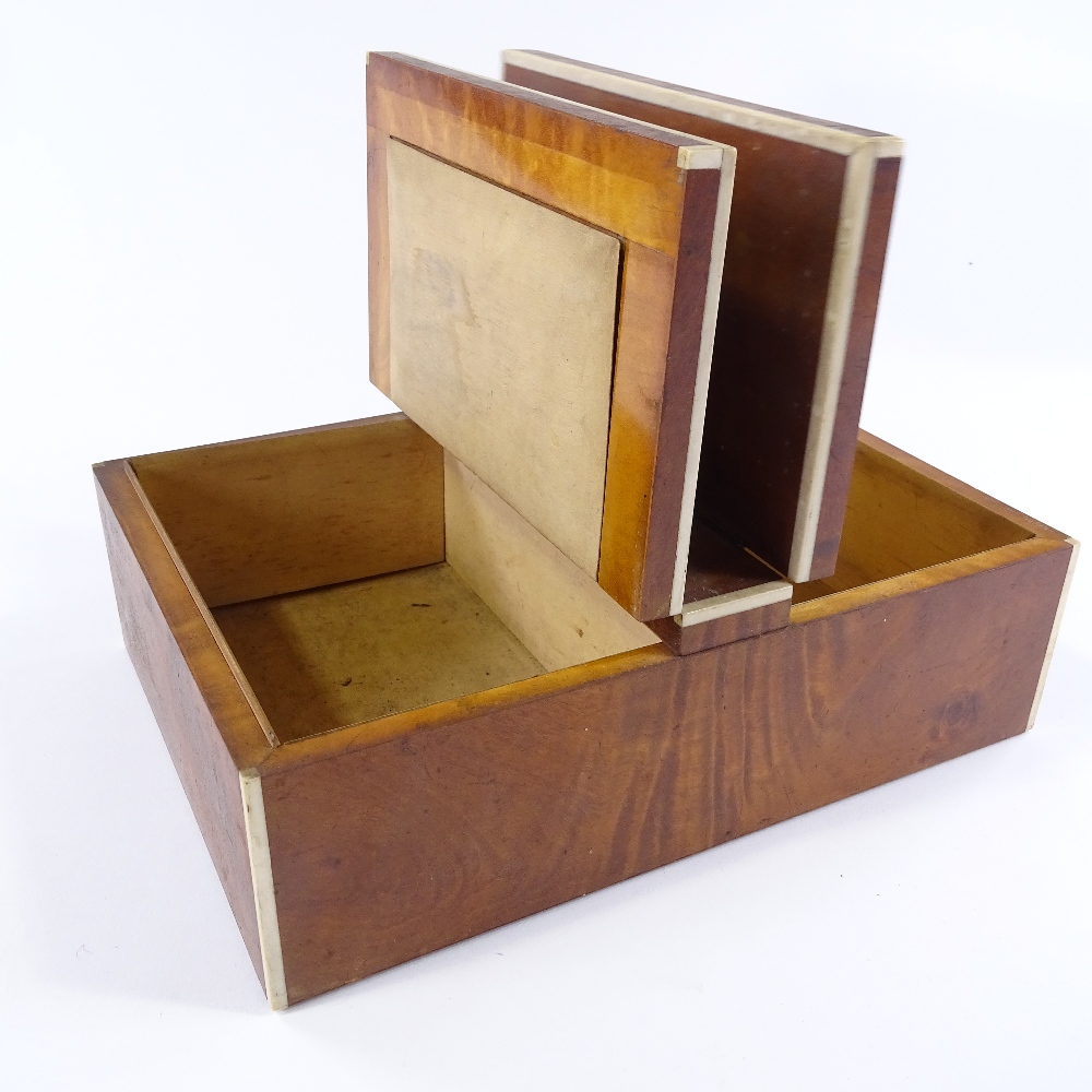 A large Edwardian satinwood double-lidded desktop cigar box, with ivory edges and unmarked silver - Image 3 of 6