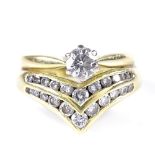 An 18ct gold combined solitaire diamond ring and double-row diamond wishbone ring, solitaire