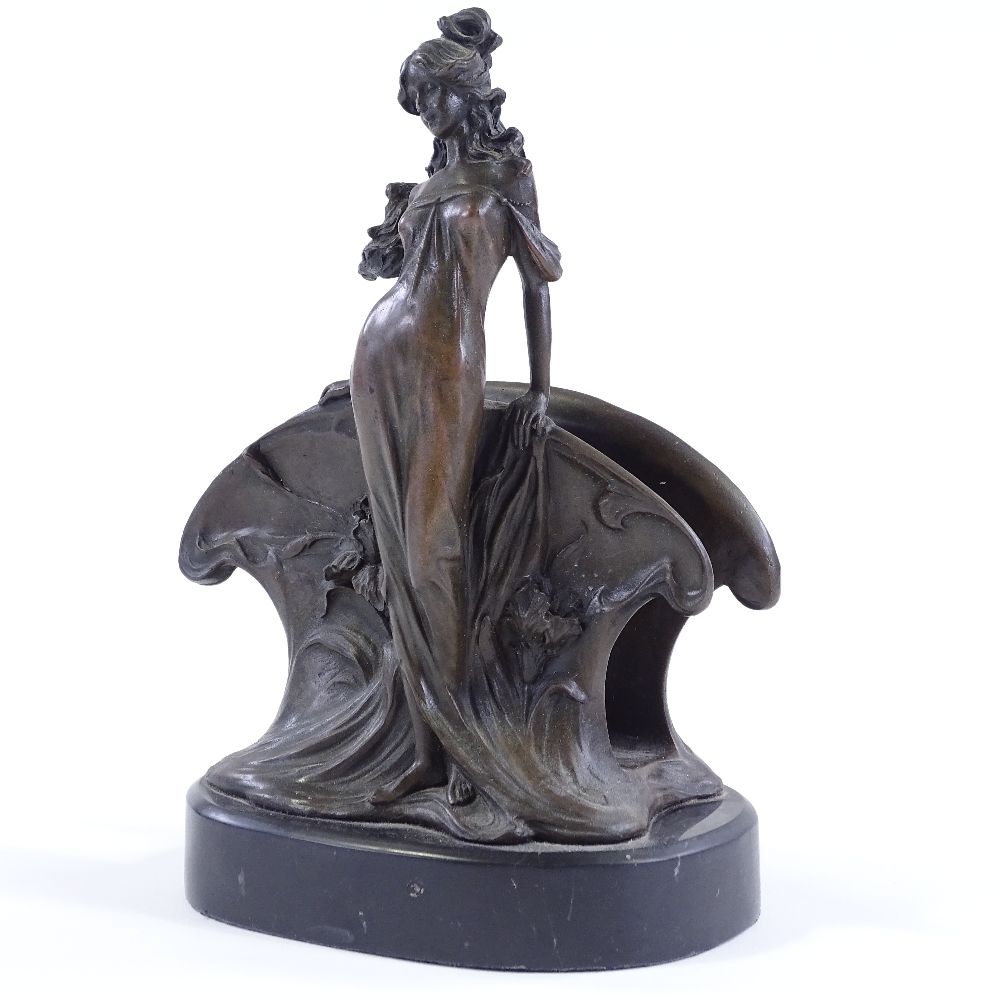 A reproduction bronze letter rack, after Claude Mirval, in the form of standing woman, on black - Image 2 of 3