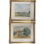 E H Dickson, 4 watercolours, 19th century country houses, 10" x 12", framed (4)