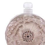 A Rene Lalique pink frosted glass dahlia design perfume bottle, relief moulded design to both sides,