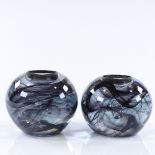 Kosta Boda Sweden, pair of large ball-shaped glass candle holders, designed by Anne Ehrner, diameter