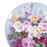 A Noritake porcelain charger with hand painted rose design, signed S Kimuta, diameter 35cm
