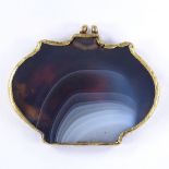An Antique unmarked gold banded agate panel pendant, length 42mm, 12g