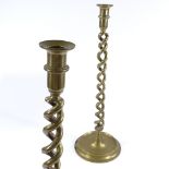 A pair of brass open-twist candlesticks, height 50cm