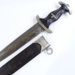 A German SS dagger, etched motif to blade, marked Gottlieb Hammersfahr Solingen, with nickel-mounted