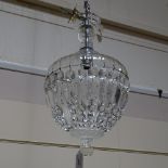 An early 20th century cut-glass hanging light fitting, with tears of cut-glass lustre drops,