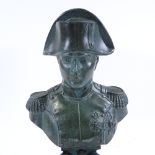 A 19th century green patinated spelter bust of Napoleon, height 20.5cm