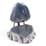 A modern silver mounted quartz geode trinket box, by Sileda Ltd, hallmarks Sheffield 1983, length