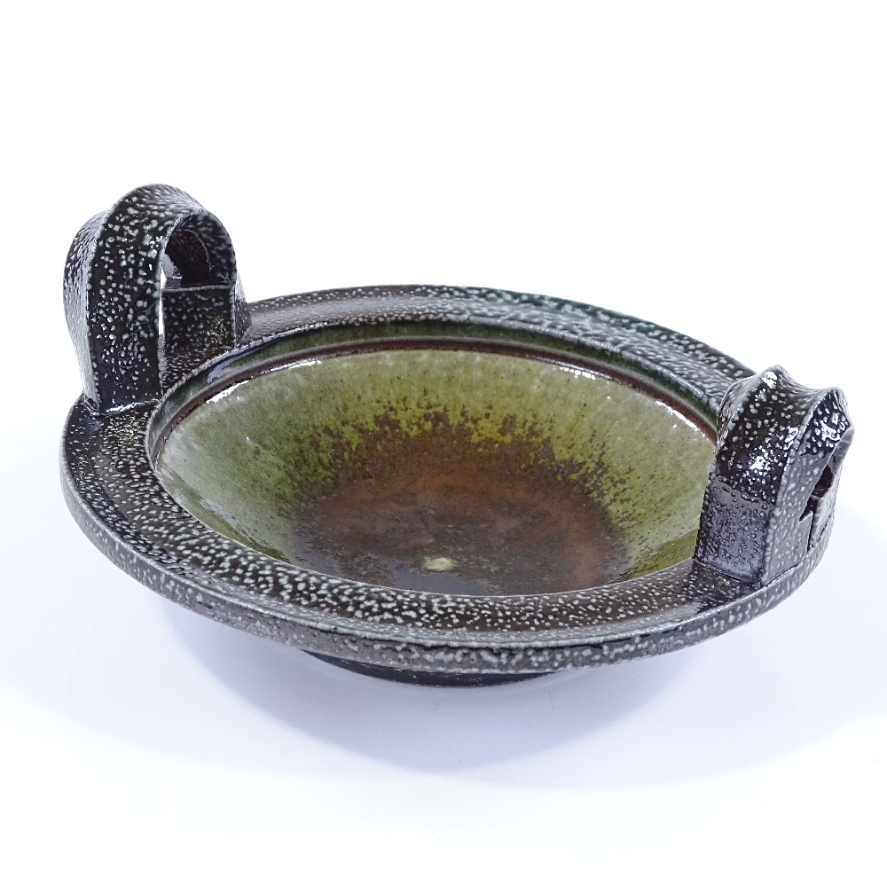 Walter Keeler (British - born 1942), a small salt-glaze 2-handled dish, green and oxide interior, - Image 2 of 3