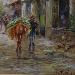 De Fulvis, pair of watercolours, Italian street scenes, largest 20" x 10", framed (2)