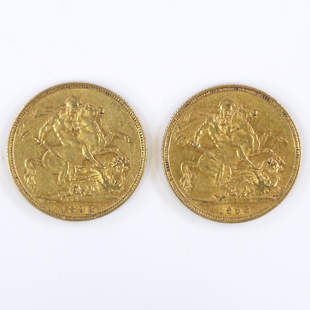 2 Victorian gold sovereigns, 1893 and 1896
