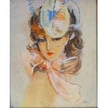 J M Oliviers, mid-20th century watercolour, portrait of a woman, signed, 19" x 15", framed