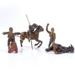3 miniature cold painted bronze matadors and bull, horse length 4.5cm (3)