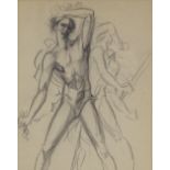 French school circa 1930, pencil drawing, symbolist figure study, unsigned, 10" x 7", framed